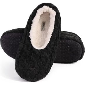 MERRIMAC Women's Fuzzy Cable Knit Slipper Socks with Grippers
