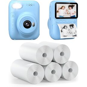 Kids Camera Instant Print and Kids Instant Camera Refill Print Paper-8 Rolls, Christams Birthday Gifts for Girls Boys Age 3-12