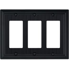 2-Pack Black Blank Wall Plate Covers, Classic Beadboard Blank Outlet Covers for Unused Outlets Wall Switches, Durable Metal, 3.15''*4.88'', Midsize
