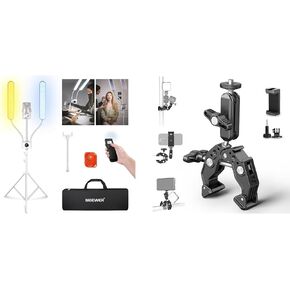 NEEWER Esthetician Light with Phone Holder & Travel Bag Kit, Support 2.4G/PC/MAC Control & Separate Control of 2 LED Light Heads, Super Clamp with 3" Dual Ballhead Magic Arm Included