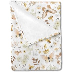 Vintage Butterflies Boho Wildflowers Baby Blanket for Girl Boy Watercolor Bees Butterflies Spring Floral Boho Swaddle Receiving Blanket Soft Flannel Toddler Newborn Nursery Crib Bed Blanket 30x40