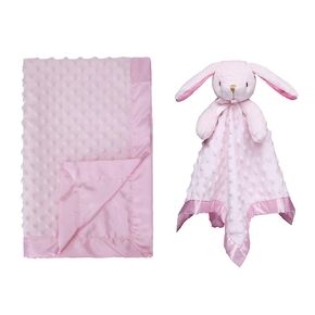 Pro Goleem Bunny Lovey و Minky Dot Baby بطانية مع ساتان دعم اللون الوردي