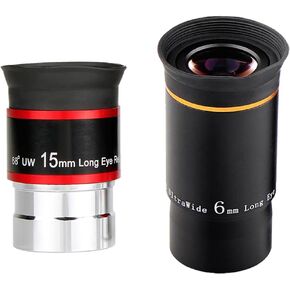 SVBONY 68 Degree Ultra Wide Angle Telescopes Eyepiece 15mm Bundle with SVBONY 66 Degree Ultra Wide Angle 6mmTelescope Eyepiece, 1.25 Inches Telescope Accessories for Astronomy Telescope