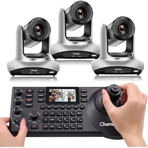 Chameye 4K PTZ Camera - 20x Optical Zoom for Church, Conference & Events (3pcs) - PoE 4D Joystick Controller