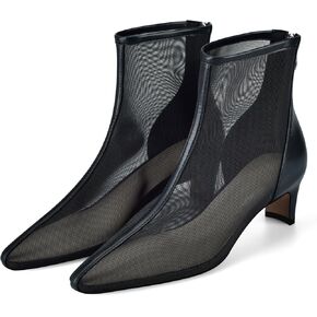 Women Mesh Booties Kitten Heel Ankle Boots Sexy Pointy Toe Fashion Dress Short Boots with Zips