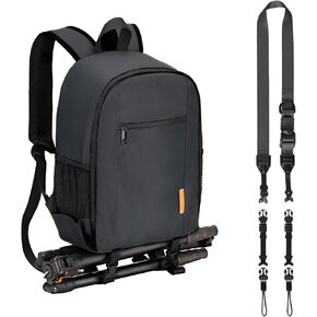 TARION Camera Bag Backpack + Adjustable Camera Strap | TB-S Small Camera Backpack + 4-in-1 Camera Strap for Photographers Neck Strap Crossbody Sling Strap Wrist Strap Convertible Black