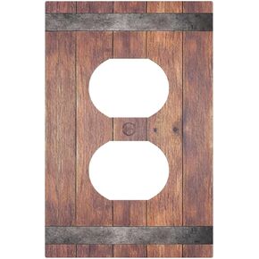 Decorative Light Switch Cover Plate Rustic Wooden Vintage Wood 1 Gang No Device Outlet Covers Country Farmhouse Brown Barn Door Single Blank Wallplate Faceplate Bathroom Bedroom Decor