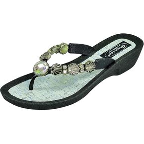 Women's Sea Shell V Thong Sandal (8, Black)