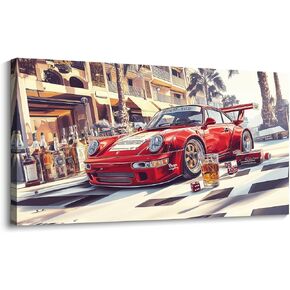 JEAWA Modern Canvas Wall Art - Large Canvas Wall Decor for Bedroom Living Room Home Office 24 x 48 IN, Funny Wall Art for Home Decoration, Red Car Pictures for Wall Decor