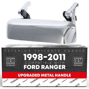 TRUBUILT1 AUTOMOTIVE Tailgate Handle Latch Replacement, Upgraded Metal - Compatible with 1998-2011 Ford Ranger - Exterior Tailgate Assembly, All Chrome - OEM 1L5Z-9943400-AAA-MT, 77872