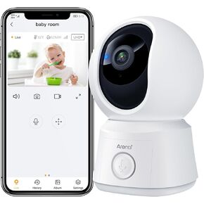 ARENTI Smart Baby Camera Only, 360° View Security Camera for Pet/Nanny, Temperature Sensor, Sound & Motion Detection, 2 Way Audio, Night Vision, Works Baby Monitor/Display