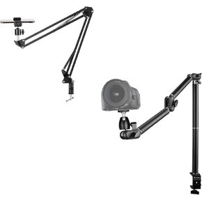 Tarion Camera Desk Mount + حامل الهاتف العلوي | ARM ARM MOUNT للهاتف الخليوي للمكتب الأسود + مكتب الكاميرا الثقيلة حامل حامل مفصلية DSLR MOUNT TKA01-L