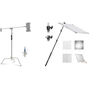 NEEWER Pro 100% Stainless Steel C Stand with Light Diffusion Panel Scrim Kit, 4.2ft/1.28m Boom Arm, Max Height 10.8ft/3.3m Air Cushion Heavy Duty Photography Light Stand for Monolight Softbox Reflecto