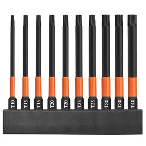 10PCS T10-T40 Magnetic Torx Screwdriver Bit Set, 50mm/2" Torx Head Screwdriver Bit with 1/4" Hex Shank S2 Steel Security Tamper Proof Star Bits (T10, T15, T20, T25, T30, T40)