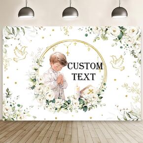 MEHOFOND 7x5ft First Holy Communion Backdrop for Girl White and Elegant Floral Photography Background Mi Primera ComunióN Party Decorations Flower Garland Dove Bible God Bless Party Photo Props
