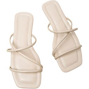 GORGLITTER Women's Dress Strappy Sandals Criss Cross Strap Flat Open Toe Summer Slide Sandal