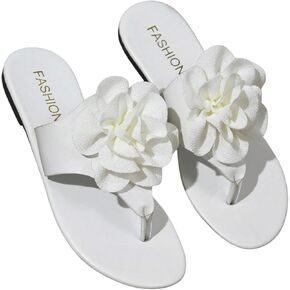 GORGLITTER Women's 3D Floral Applique Thong Sandals Open Toe Flip Flops Toe Post Slippers