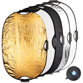 5-in-1 Photography Reflector with One-Hand Control – 60x90cm Professional Collapsible Reflector Panel, Non-Slip Handle & Waterproof Fabric for Studio/Outdoor Shooting (Includes Carry Bag)