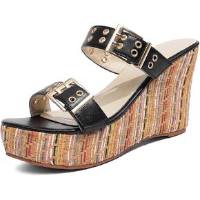 Jeesay Women's Slides Wedge Sandals with Buckle Strap Slip On Peep Toe Platform Sandals High Heels Shoes