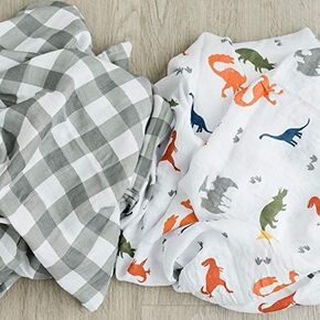GRACED SOFT LUXURIES Premium Muslin Baby Swaddle Blankets 2 Pack | Large 47 x 47 inch | 100% Cotton Muslin Newborn Infant Swaddle Receiving Blanket Wrap (Busy Bugs | Dotted Grid)