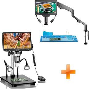 TOMLOV DM9B 7" LCD Digital Microscope 1200X, 1080P Coin Microscope Magnifier+TOMLOV 3D Digital Microscope for Soldering: Magnetic Dual Lens Micro Scope
