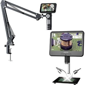 LM210 10.1'' LCD Coin Digital Microscope Full View for Error Coins, Soldering Microscope Camera + LM115A LCD Digital Microscope with Flex Boom Arm Stand