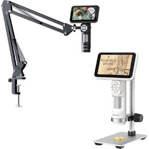LM115A LCD Digital Microscope with Flex Boom Arm Stand, 5 inch Portable Soldering Microscope + LM115 LCD Digital Microscope for Adults and Kids, Handheld Anti-Shake Coin Magnifier