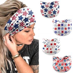 4 Pcs Valentine's Day Headbands for Women, Black White Wide Turban Dress Up Costume Breathable Stretchy Non Slip Head Wrap, Love Heart Pattern Holiday Fall Winter Hair Band for Yoga Running Party