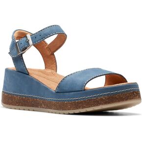 Clarks Kassanda Lily Leather Wedge Sandal, 6, Blue