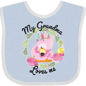 inktastic Baby Flamingo My Grandma Loves Me with Flower Wreath Baby Bib