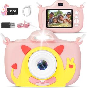 Kids Camera with Flashlight & 2.4in Screen, 1080P Dual Lens Toddler Camera - Christmas Birthday Gift for 3-12 Year Old Girls Boys, Kids Digital Camera with 32GB Card & Shockproof Case