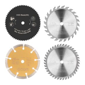 4-1/2 Inch Compact Circular Saw Blade Set with 10mm Arbor,Pack of 4 Assorted TCT/HSS/Diamond Saw Blades 24/40/60T for Wood Plastic Metal Cutting
