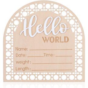 CRASPIRE Baby Announcement Sign 5.5 Inch Wooden Baby Photo Props Hello World Welcome Newborn Sign Birth Announcement Name Plaques for Boys Photo Prop Shower Nursery Hospital