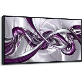 Pogusmavi Purple Wall Art - ثلاثية الأبعاد من القماش المجردة الفن لغرفة المعيشة ، ديكور الجدار الفضي الحديثة ، العمل الفني للمكتب ، صور غرفة نوم ، مطبوعات معاصرة ، لوحات للزخارف الجدارية 24 × 48in