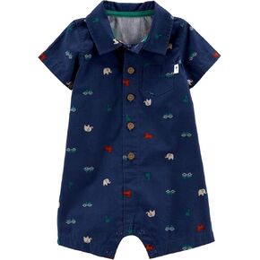Carter's Baby Boys' One Piece Short Sleeve Romper (3 Months, Navy Chambray Safari)