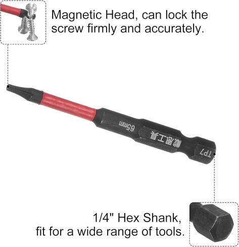 HARFINGTON 2pcs Impact Tough Torx Drill Bit T7 2.6" Length 1/4" Hex Shank S2 Steel Magnetic Insert Star 6 Point Head Screwdriver Bits in Kuwait