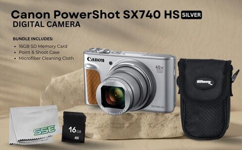 Canon PowerShot SX740 HS Digital Camera 4PC Bundle - Includes 16GB SD Memory Card + Point & Shoot Case + Microfiber Cleaning Cloth (Silver) (Renewed) in Saudi Arabia