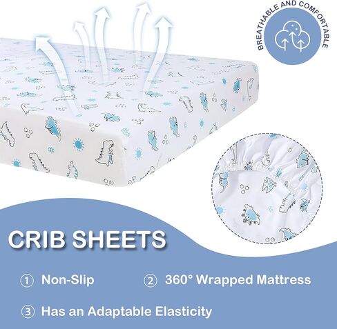Dinosaur Crib Bedding Set for Boys 4pcs,Baby Nursery Bedding Crib Set Including Quilt,Skirt,Sheet, Blanket.Blue Crib Sets in Kuwait