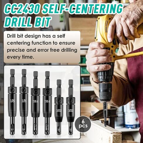 6 Pcs CC2430 Self Centering Drill Bit Set 3/32", 7/64", 1/8" - VIX Bit for Bosch Clic-Change 1/4" Hex Shank Drill - Self Centering Hinge Drill Bit #6 8 10 Screws ﻿ in Saudi Arabia