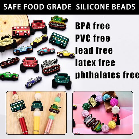15 PCS Silicone Focal Beads for Pens Character Car Theme Silicone Beads for Keychain Making Silicone Beads Bulk for Jewelry Making Bracelet Necklace Handmade Crafts in Saudi Arabia