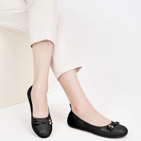 Reimferce Casual Womens Ballet Flats: Slip-On Design & Cushioned Comfort for Daily Work- Quiet PU Soles & Round Toe for Confidence in Office - Working Women in Saudi Arabia