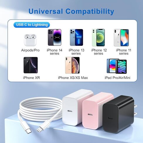 for iPhone 14 13 12 11 Fast Charger, [MFi Certified] 3 Pack 20W USB C Charger Block with 3FT&6FT&10FT USB C to ightning Fast Charging Cable Compatible with iPhone 14/13/12/11/Pro/Pro Max/Xs/Xr/X in Kuwait