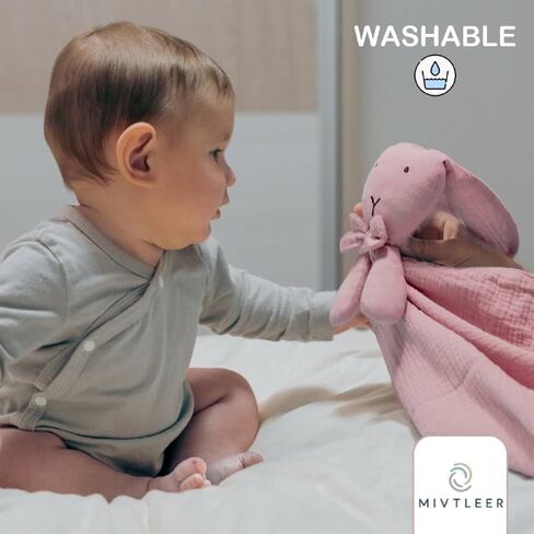 Baby Security Blanket with Stuffed Bunny Animal for Boys Girls Newborn - 24 x 24 inches - Loveys for Babies Infant Essentials (Blue Bunny) in Kuwait