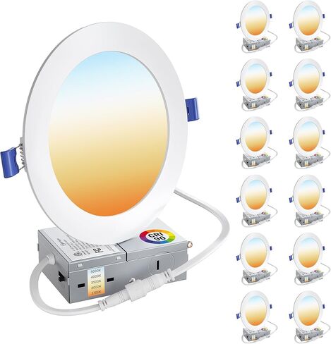 12 حزمة من مصابيح السقف LED مقاس 6 بوصات| 5CCT عكس الضوء 2700K-5000K| RA90 1050LM 12 وات 120 فولت| إضاءة سفلية رفيعة للغاية عالية السطوع بدون علبة مع صندوق توصيل| شهادة IC ETL FCC in Saudi Arabia