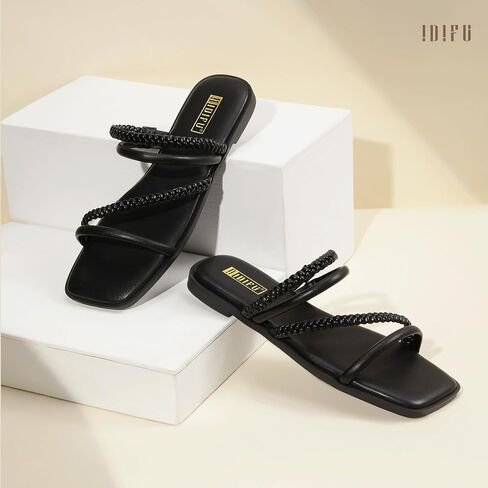 Idifu Womens مضفر STRAPPY SANDALS SPIPER SPEPTEL OPEN SLIDE SLIDE SLIDES تنزلق على سليبيك فستان صندل الصيف in Kuwait