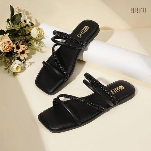 Idifu Womens مضفر STRAPPY SANDALS SPIPER SPEPTEL OPEN SLIDE SLIDE SLIDES تنزلق على سليبيك فستان صندل الصيف in Kuwait