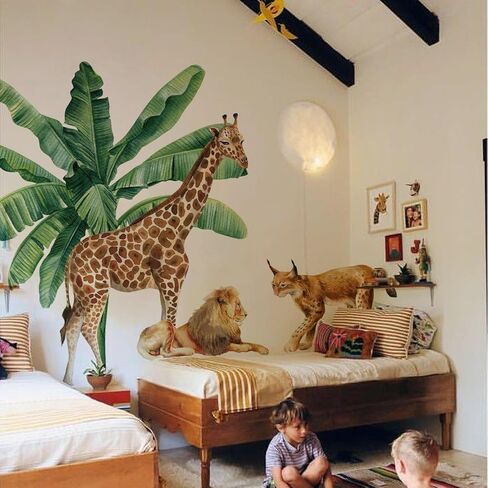 حيوانات سفاري ضخمة ضخمة تلصق جدارية جدارية قشرة وعصا ، فاينيل الفينيل فينيل خلفية غابة جدار الجدار ، وحيوانات سفاري الحضانة ديكور الفن للبنين غرفة نوم غرفة غرفة الأطفال in Kuwait