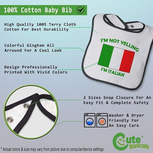 Toddler & Baby Bibs Burp Cloths Not Yelling I'm Not Yelling I Am Italian Italy Countries Cotton Baby Items for Baby Girl & Boy White Red Design Only in Kuwait