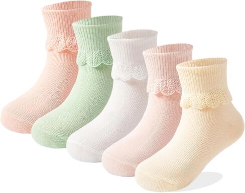 Toddler Girls Baby Ruffle Socks Cute Cotton White Turn Cuff Frilly Dress Little Girls Socks 12M-6Y in Saudi Arabia