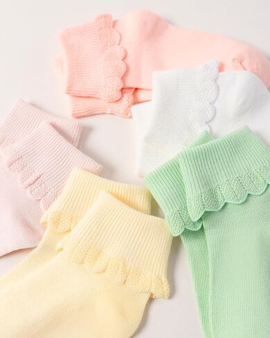 Toddler Girls Baby Ruffle Socks Cute Cotton White Turn Cuff Frilly Dress Little Girls Socks 12M-6Y in Saudi Arabia